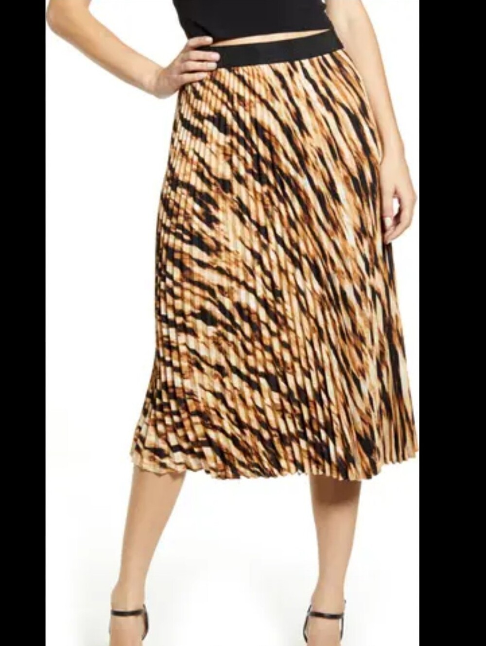 Leith Pleated Animal Print Midi Skirt